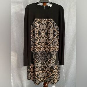 🇮🇹 MARELLA｜Made in Italy Black & Gold Printed Long Sleeve Dress